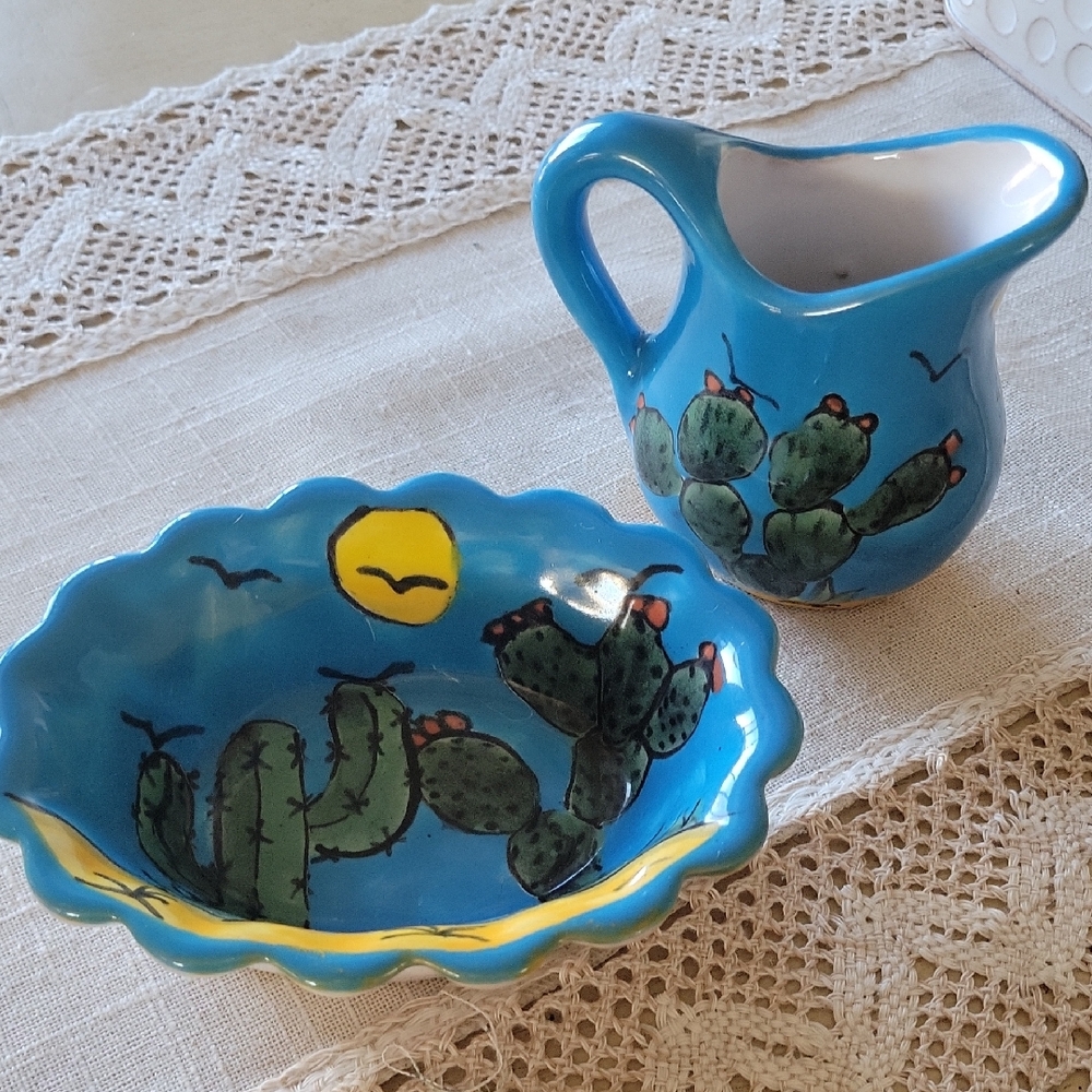 Blue Cactus Art Ceramic Set